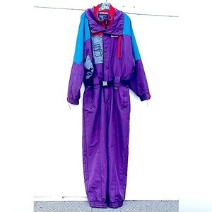Vintage 80s Tyrolia Men's Ski Color Block One Piece Snowsuit